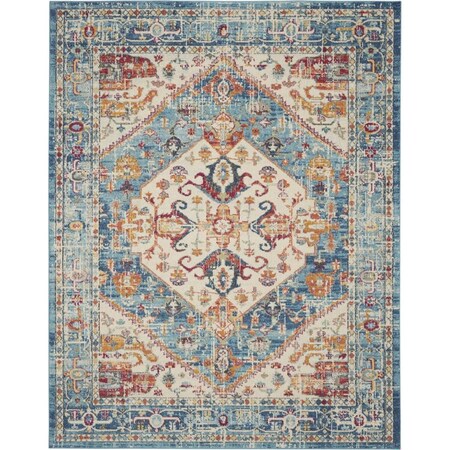 Homeroots 7 x 10 ft. Ivory & Light Blue Distressed Area Rug 385552